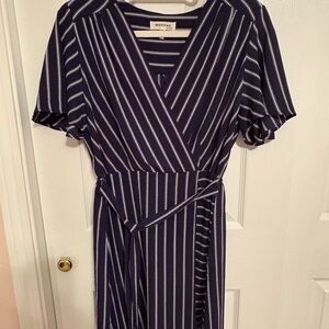 Navy Striped Wrap Dress